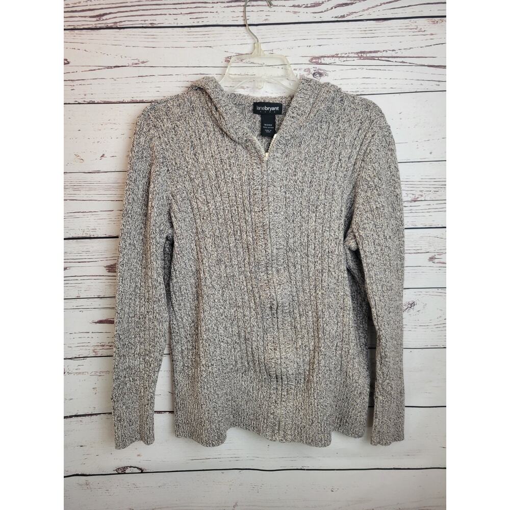 Lane Bryant Cable Knit Cardigan Brownish Gray Zip-Up Hooded Women's Size 18/20W
